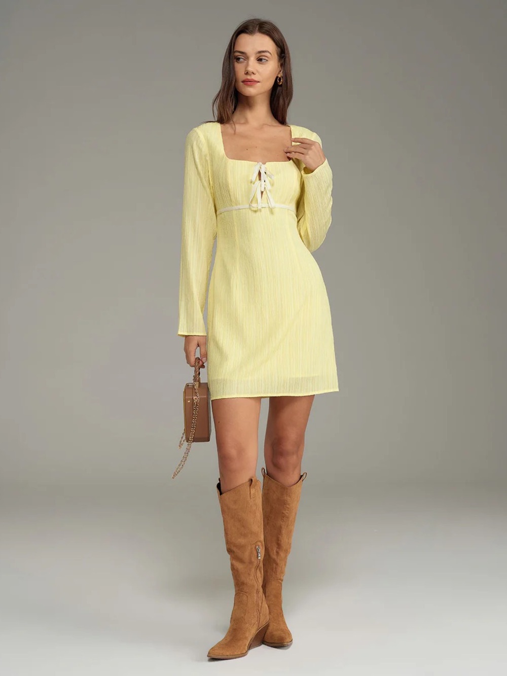 Rihoas butter Yellow Square-Neck Mini Dress